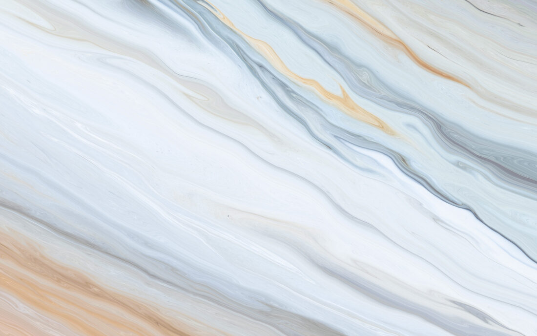 Marble rock texture with blue, gray and orange color swirls