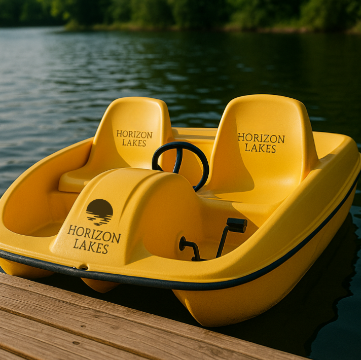 Horizon Lakes yellow paddle boat in the water